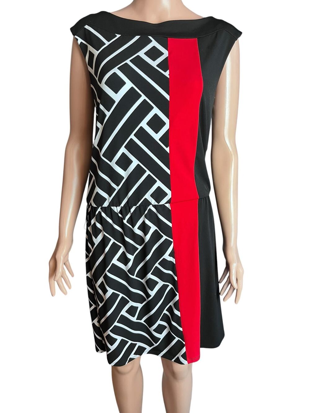 White House Black Market Knit Sleeveless Sheath Dress Small Black Red Workwear